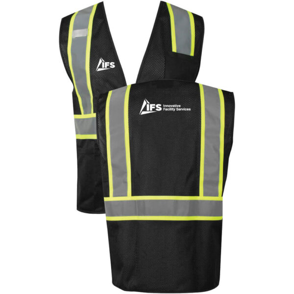 IFS Black Mesh Safety Vest - Double Stripe - (Front & Back)