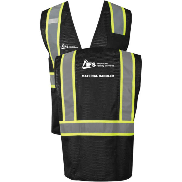 IFS Black Mesh Safety Vest - Double Stripe - Material Handler - (Front & Back)