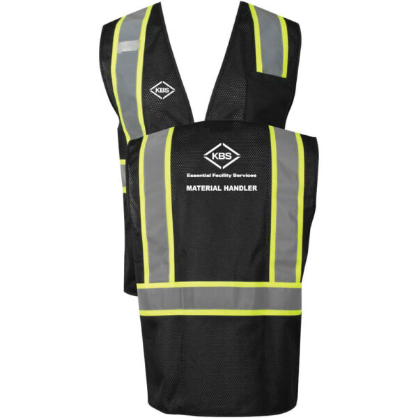 KBS Black Mesh Safety Vest - Double Stripe - Material Handler - (Front & Back)