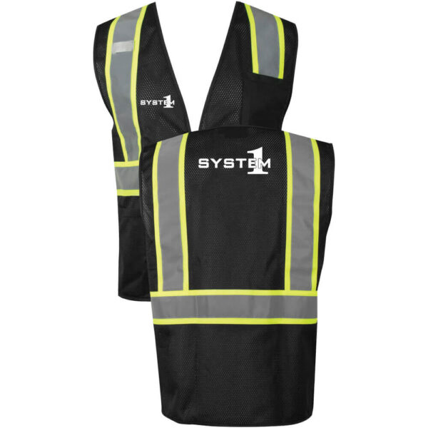 System1 Black Mesh Safety Vest - Double Stripe - (Front & Back)