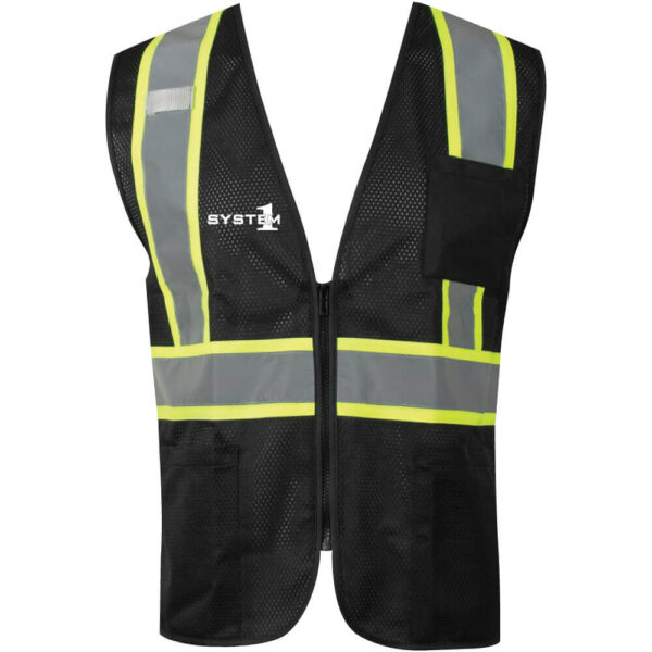 System1 Black Mesh Safety Vest - Double Stripe - Leadership - (Front & Back) - Image 2