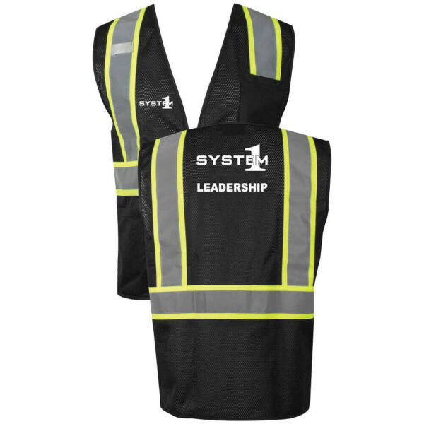 System1 Black Mesh Safety Vest - Double Stripe - Leadership - (Front & Back)