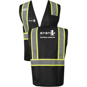 System1 Black Mesh Safety Vest - Double Stripe - Material Handler - (Front & Back)