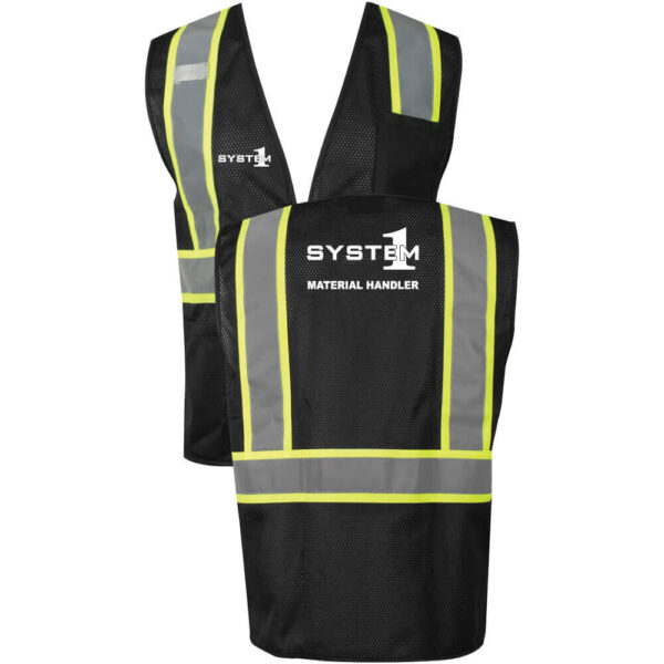 System1 Black Mesh Safety Vest - Double Stripe - Material Handler - (Front & Back)