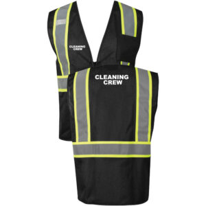 Cleaning Crew Black Mesh Safety Vest - Double Stripe - (Front & Back)