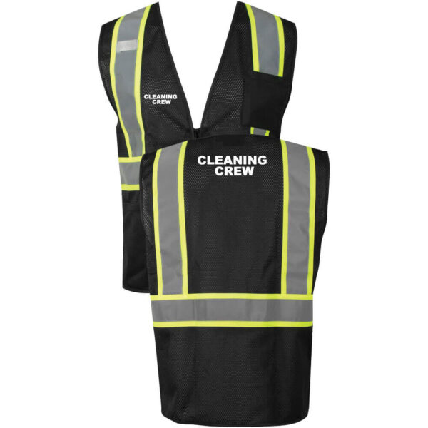 Cleaning Crew Black Mesh Safety Vest - Double Stripe - (Front & Back)