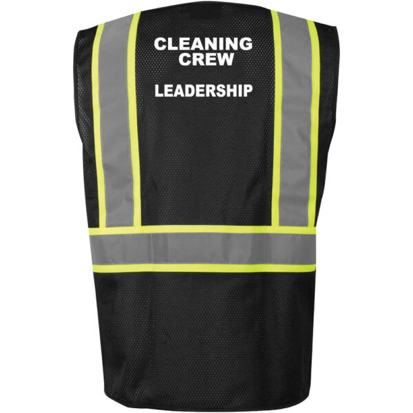 Cleaning Crew Black Mesh Safety Vest - Double Stripe - Leadership - (Front & Back) - Image 3