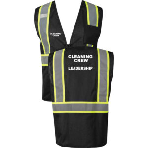 Cleaning Crew Black Mesh Safety Vest - Double Stripe - Leadership - (Front & Back)