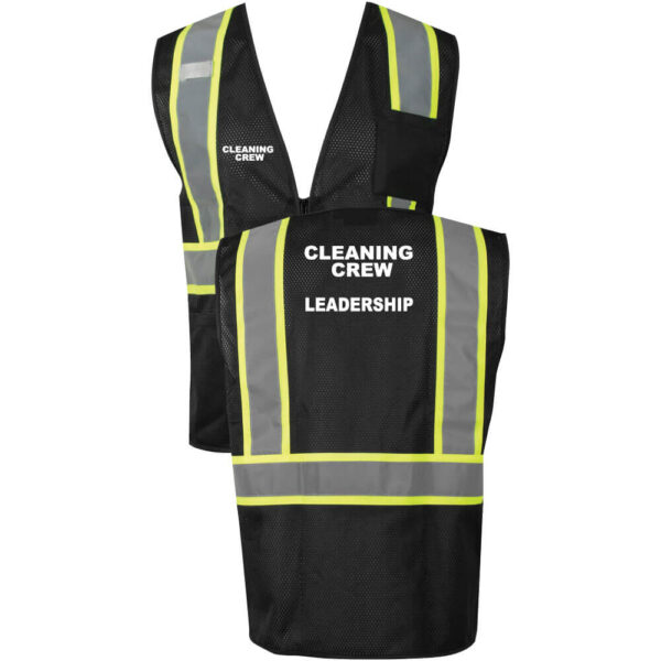 Cleaning Crew Black Mesh Safety Vest - Double Stripe - Leadership - (Front & Back)