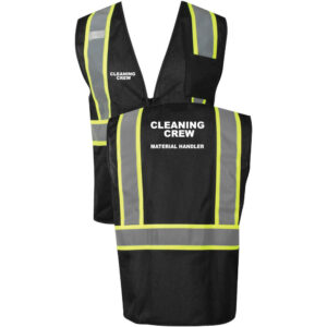 Cleaning Crew Black Mesh Safety Vest - Double Stripe - Material Handler - (Front & Back)